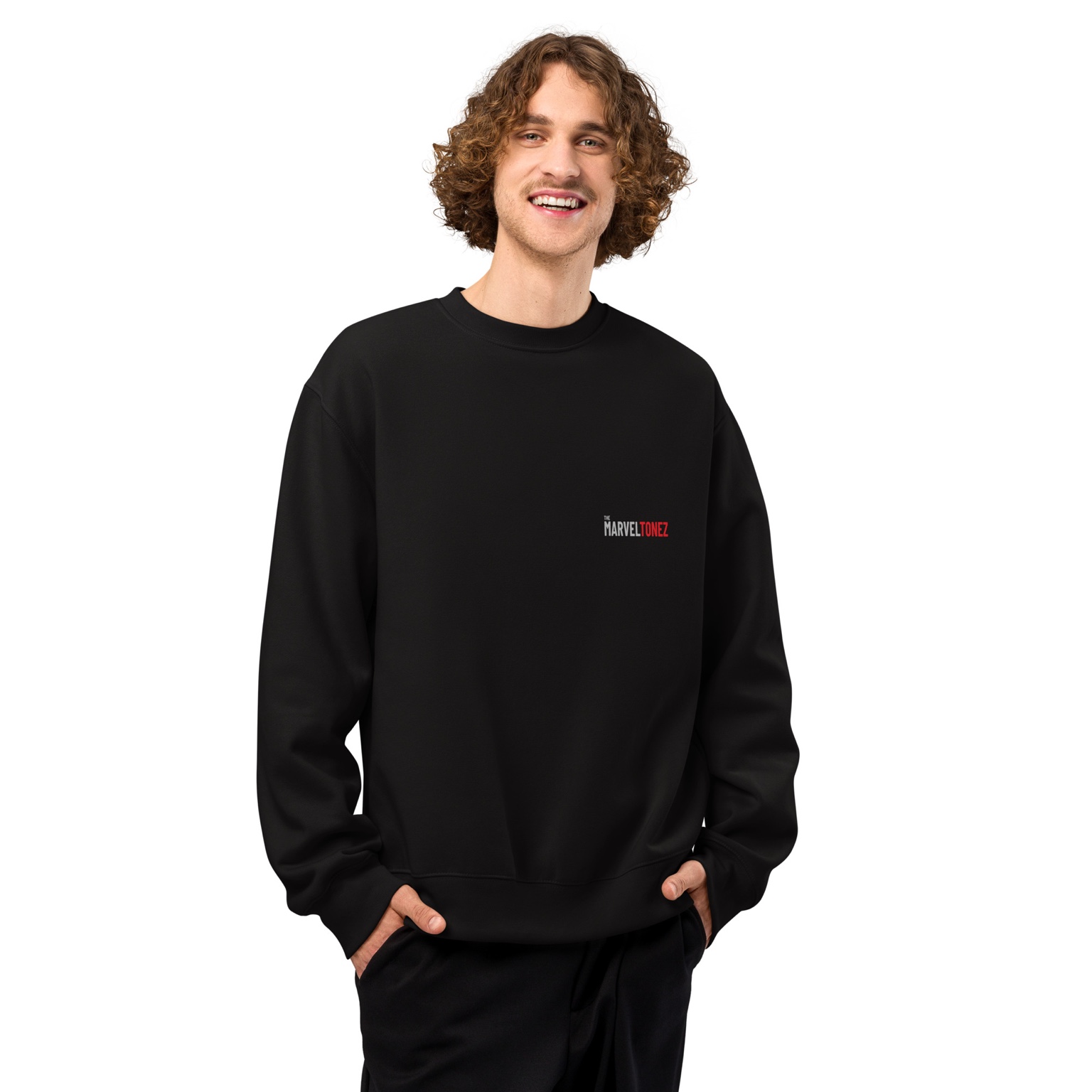 Black Marveltonez sweatshirt prototype mockup