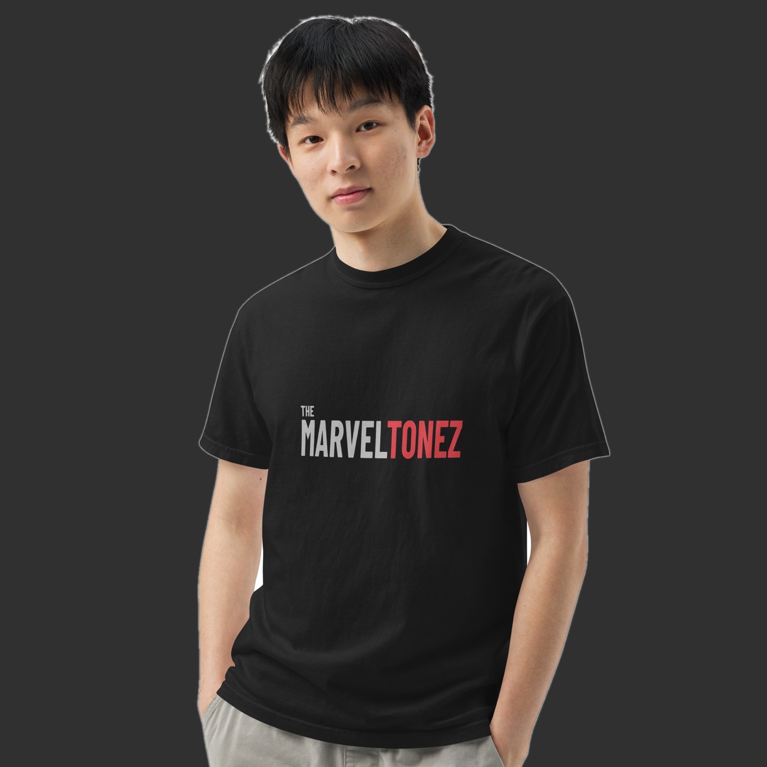 Premium black Marveltonez T-shirt mockup