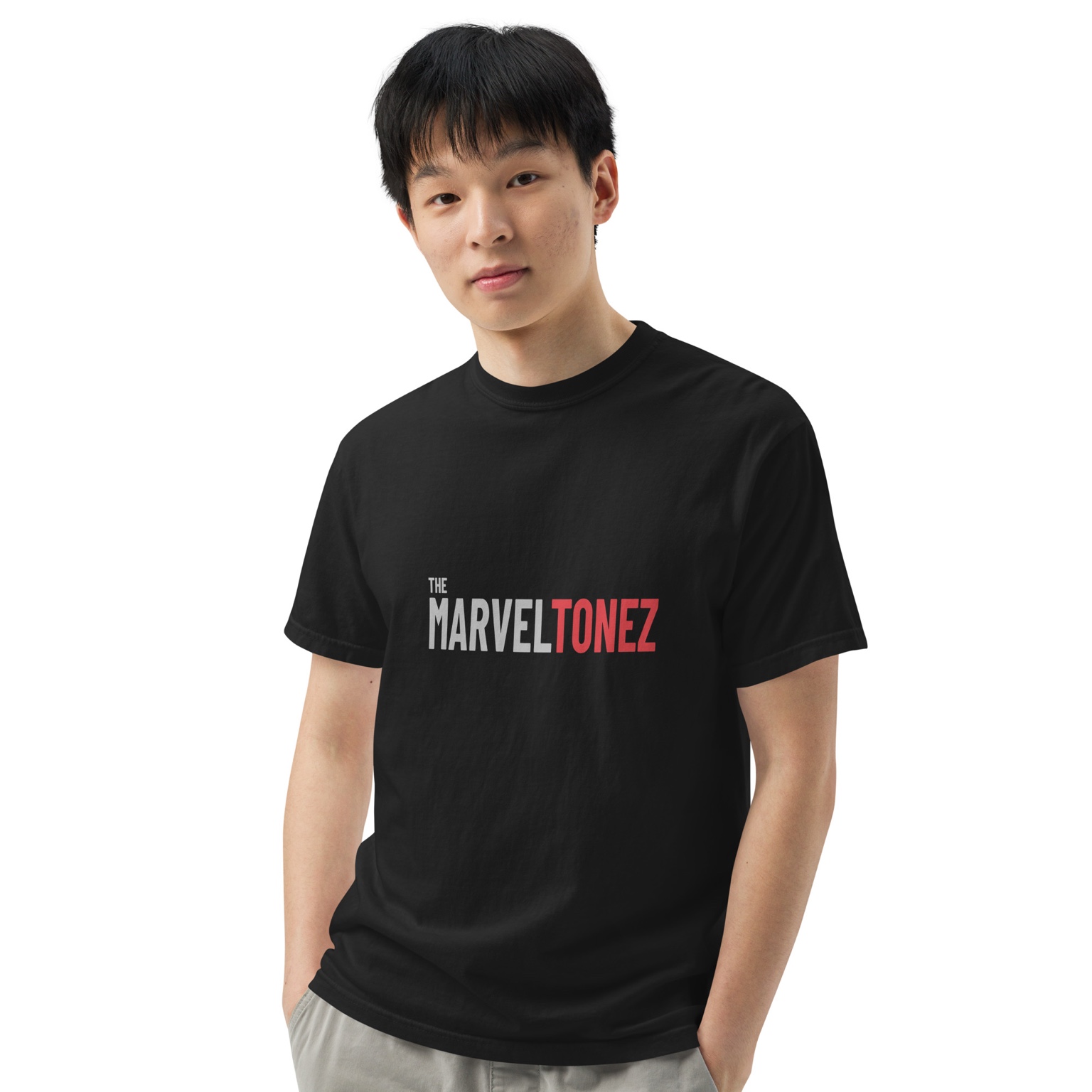 Premium black Marveltonez T-shirt mockup